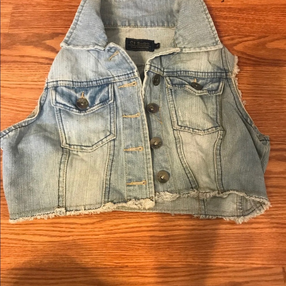 Cropped denim vest